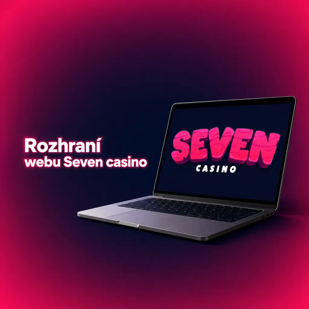 Rozhraní webu Seven casino s tmavým designem, růžovými akcenty a navigační lištou Sport, Live, Casino a Promoce.