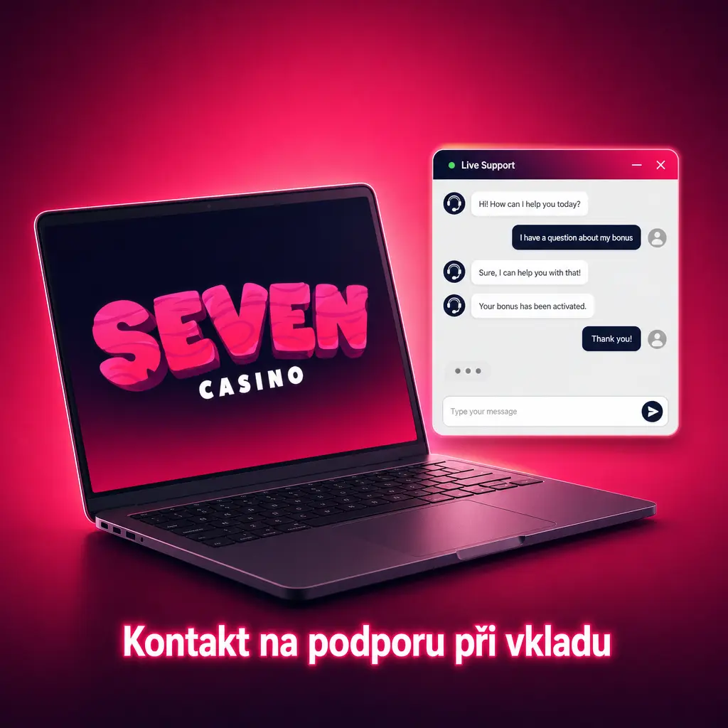 Podpora Seven Casino pro vklady, ověření účtu, bonusy, živý chat, e-mail a centrum zpráv